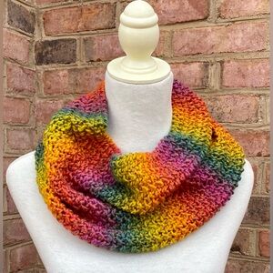 Hand Knitted Rainbow Multicolored Lightweight Infinity Cowl Circle Scarf